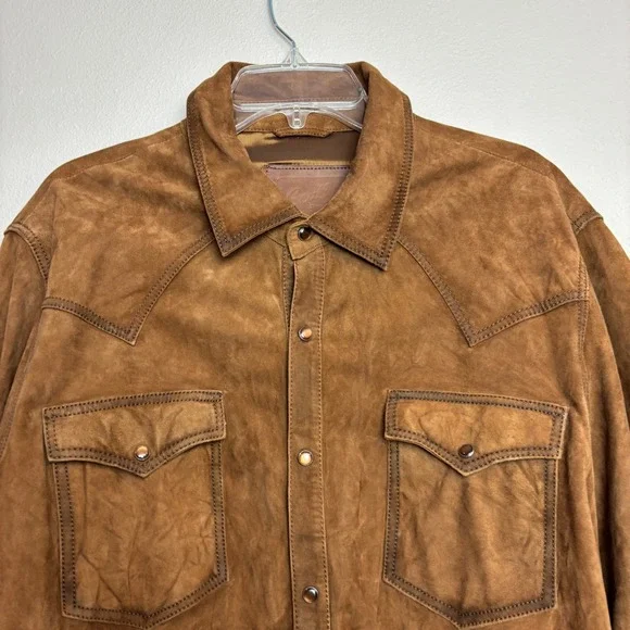 Scully Mens Brown Suede Real Leather Western Snap Front Shirt Jacket Size 2XL